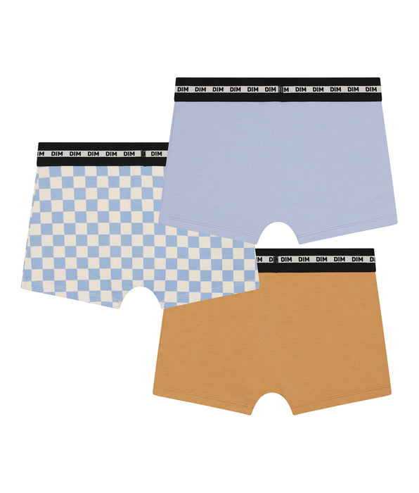 DIM Pack de 3 calzoncillos bóxer Lila de algodón elástico azul a cuadros para niños