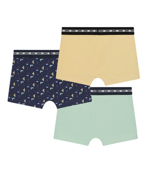 Pack de 3 calzoncillos bóxer de algodón elástico azul amarillo para niños