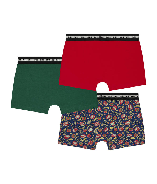 DIM Pack de 3 bóxers infantiles Rojo Verde con logotipo Dim Algodón elástico