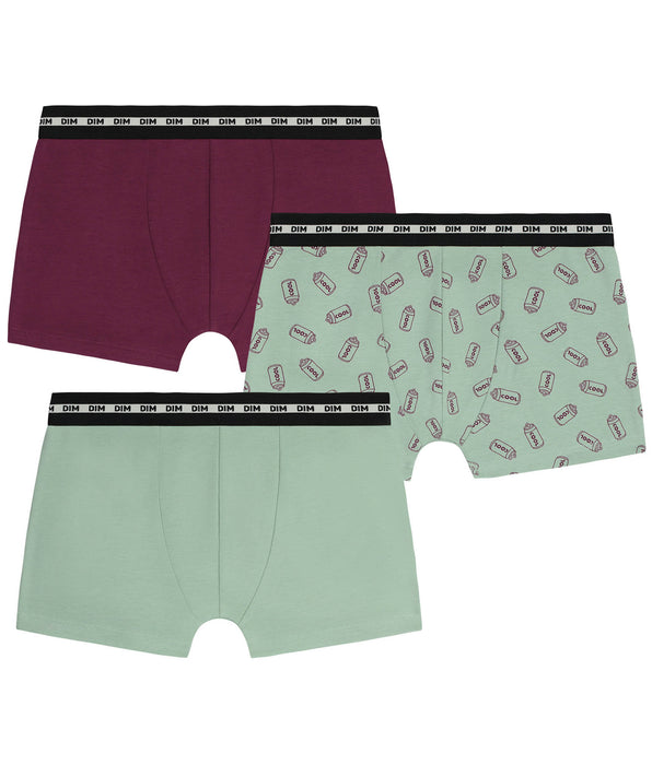 DIM Pack de 3 bóxers para niño de algodón elástico Cobre con motivos EcoDim Moda