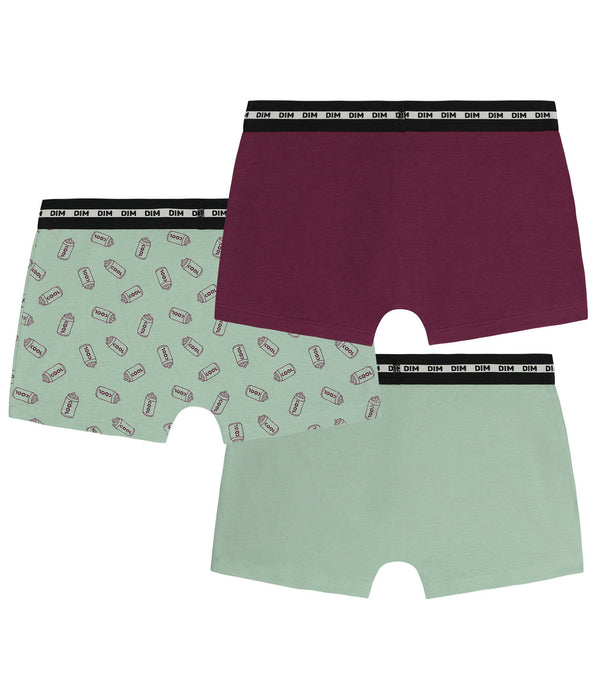 DIM Pack de 3 bóxers para niño de algodón elástico Cobre con motivos EcoDim Moda