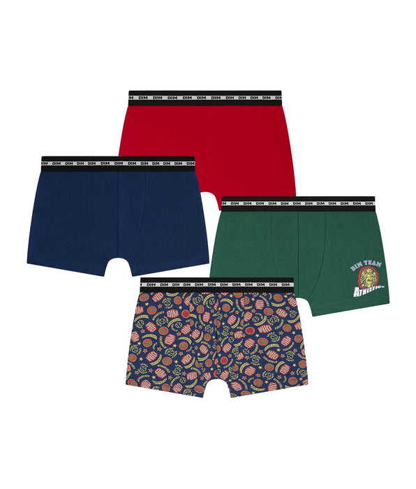 DIM Pack de 3 bóxers infantiles Rojo Verde Azul Béisbol Dim Coton Stretch
