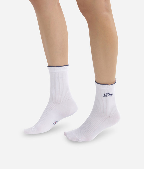 DIM Calcetines bajos de algodón blanco para mujer con el logo Dim bordado Madame Dim