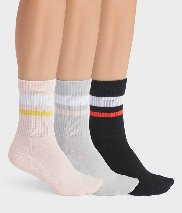 DIM Pack de 3 pares de calcetines de algodón para mujer Rosa, Gris y Negro EcoDim Sport