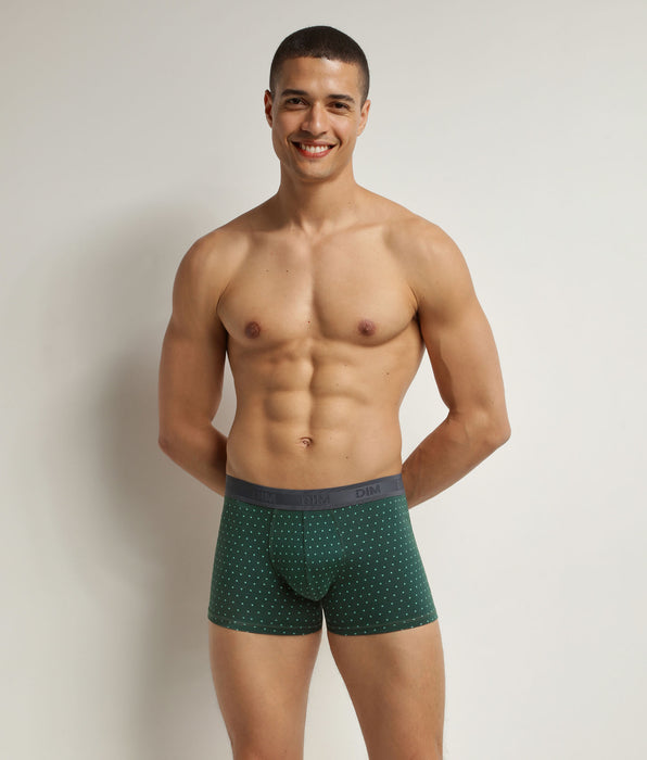 DIM Bóxer de hombre de algodón elástico verde oscuro con lunares Dim Fancy