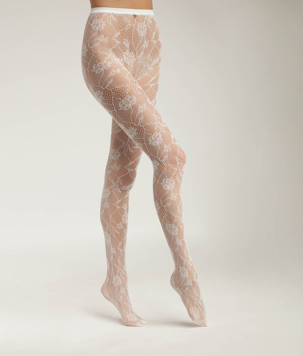 DIM Pantis de rejilla y encaje floral para mujer Baroque White Dim Style