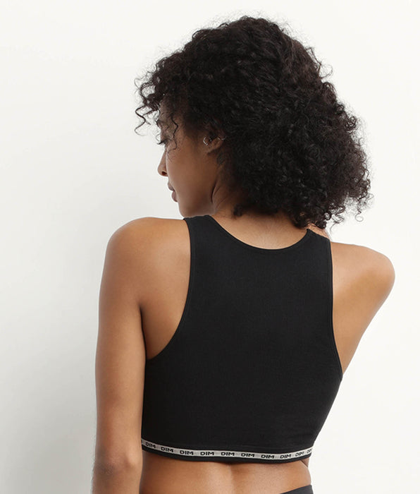 DIM Crop top de algodón modal polyamide de canalé sin costuras Negro Dim Icons Seamless