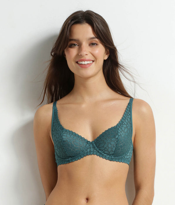 DIM Sujetador con aros de encaje floral verde Daily Dentelle
