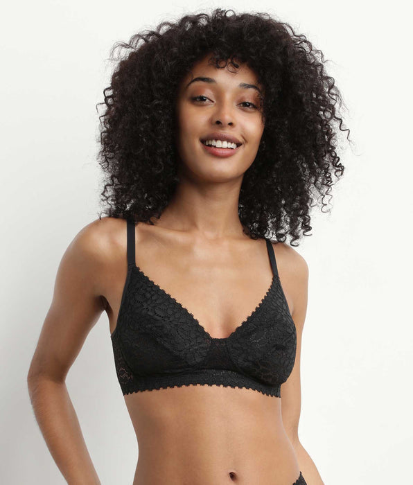 DIM Sujetador triangular sin aros de encaje floral negro Daily Dentelle