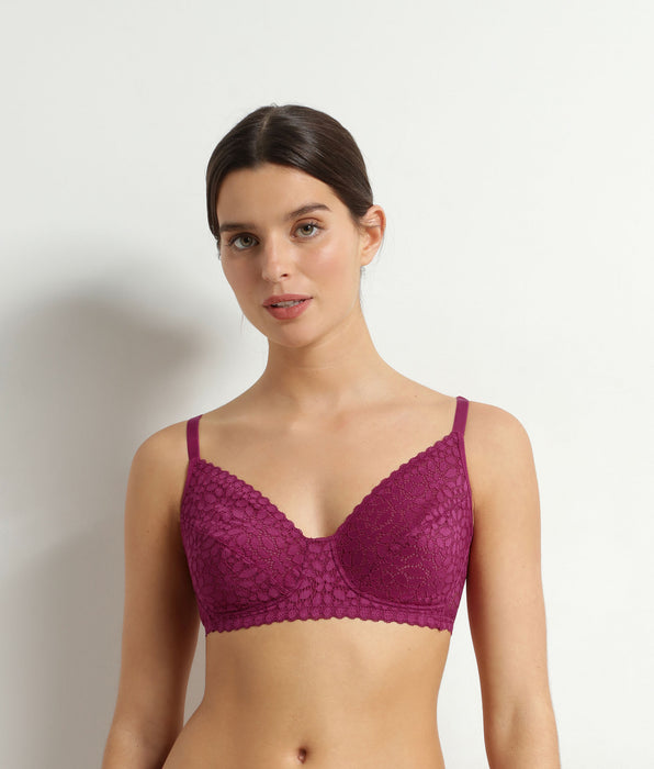 DIM Sujetador sin aros de encaje floral frutos rojos Daily Dentelle