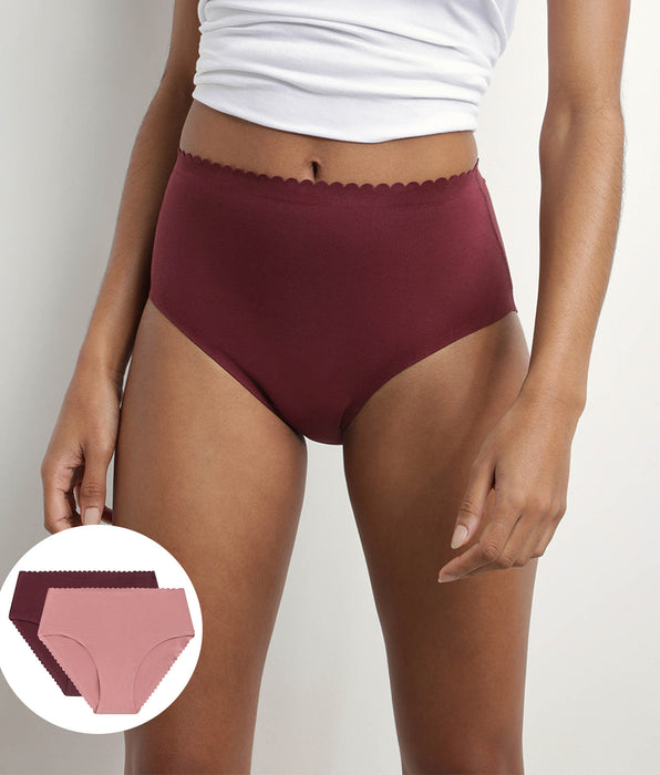 DIM Pack de 2 braguitas altas de algodón elástico Rosa y Burdeos Body Touch Easy