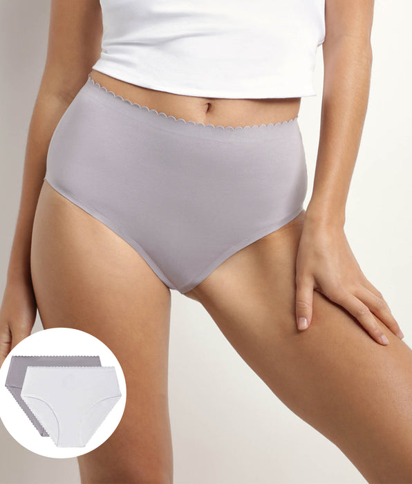 DIM Pack de 2 braguitas altas de algodón elástico Blanco y Gris Body Touch Easy