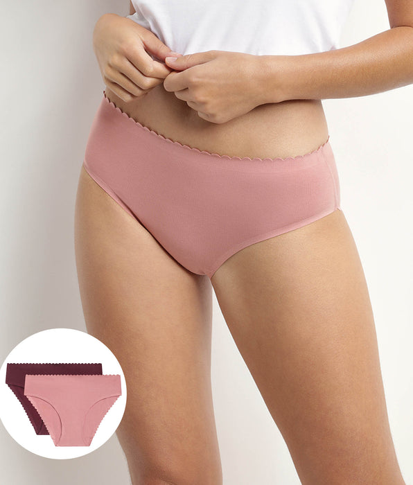 DIM Pack de 2 braguitas de mujer de algodón elástico Rosa y Burdeos Body Touch Easy