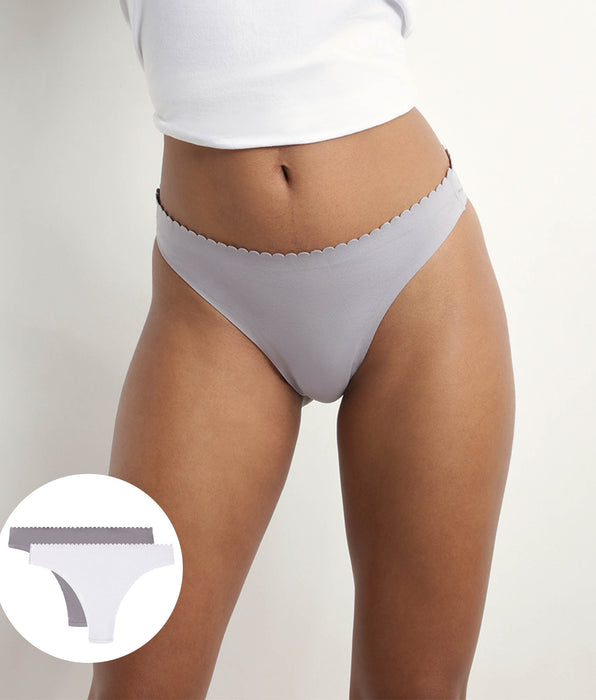 DIM Pack de 2 bragas brasileñas de mujer de microfibra Gris y Blanco Body Touch Easy