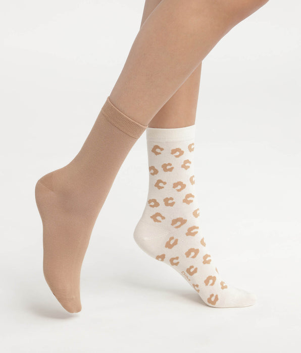 DIM Pack de 2 pares de calcetines de mujer crema estampado y terracota Dim Bambú