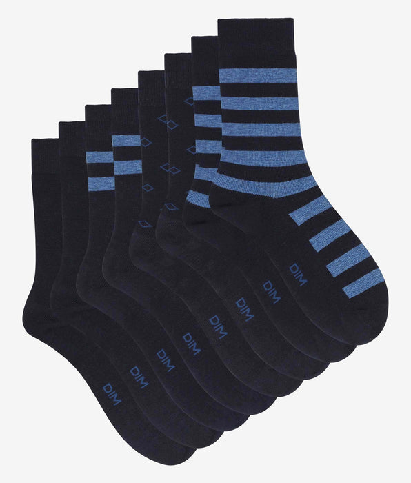 DIM Pack de 4 pares de calcetines de hombre de algodón Azul Marino a rayas de EcoDim Style