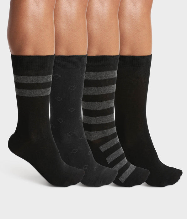 DIM Pack de 4 pares de calcetines de hombre de algodón negro con estampados geométricos de EcoDim Style
