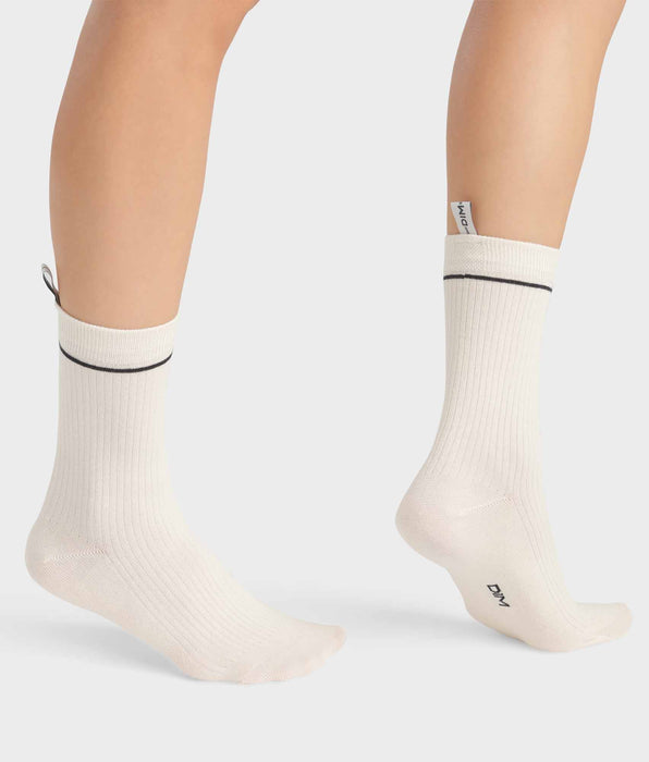 DIM Calcetines unisex de algodón modal acanalado Crema Dim Icons