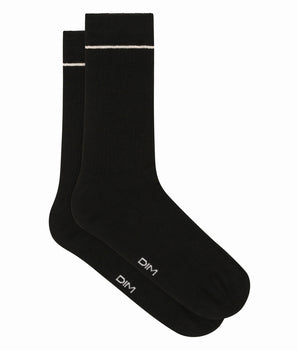 Calcetines unisex de algodón acanalado negro con línea crema Iconos Dim