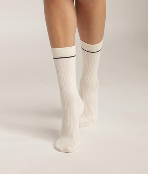 Calcetines unisex de algodón acanalado Crema con línea negra Iconos Dim