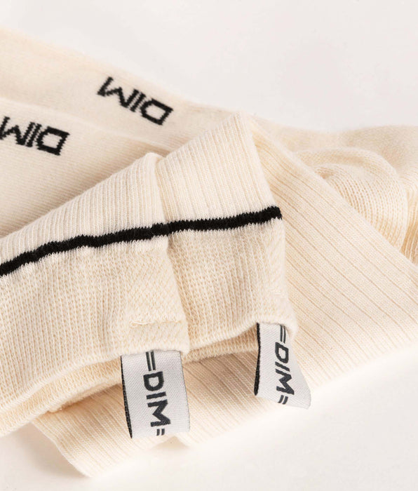 DIM Calcetines unisex de algodón acanalado Crema con línea negra Iconos Dim
