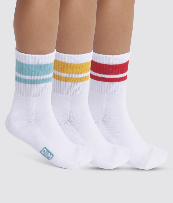 DIM Pack de 3 pares de calcetines infantiles Turquesa Amarillo Rojo Dim Sport