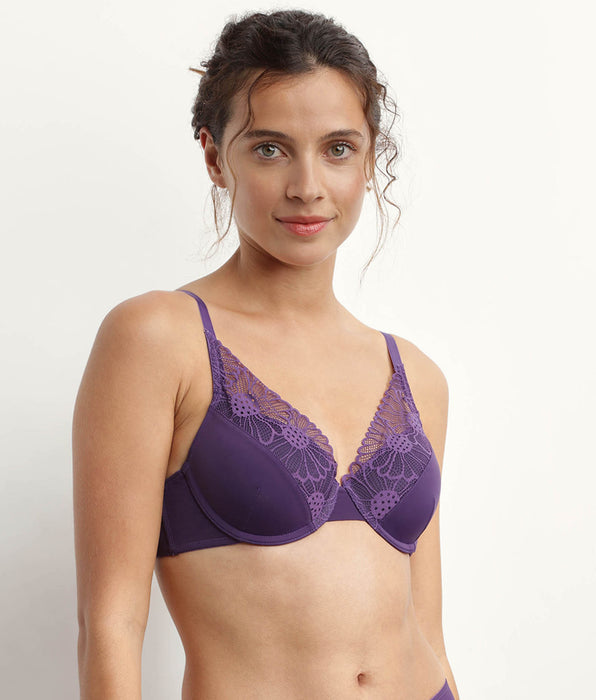DIM Sujetador preformado de microfibra y encaje Morado DIM Fleur
