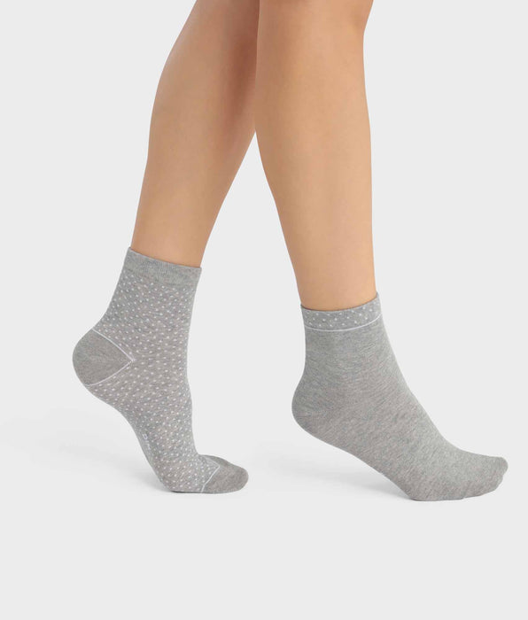 DIM Pack de 2 pares de calcetines de mujer de algodón orgánico con lunares Gris Dim Good
