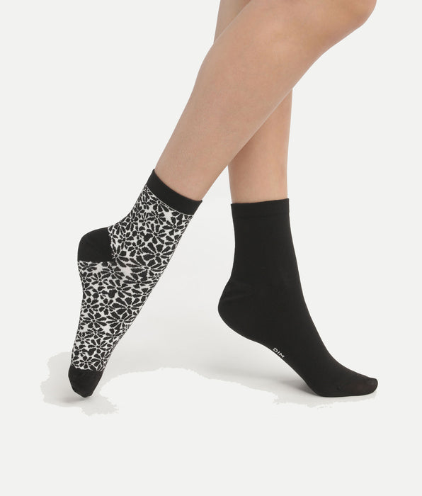 DIM Pack de 2 pares de calcetines de algodón bio con estampado floral negro Dim Good