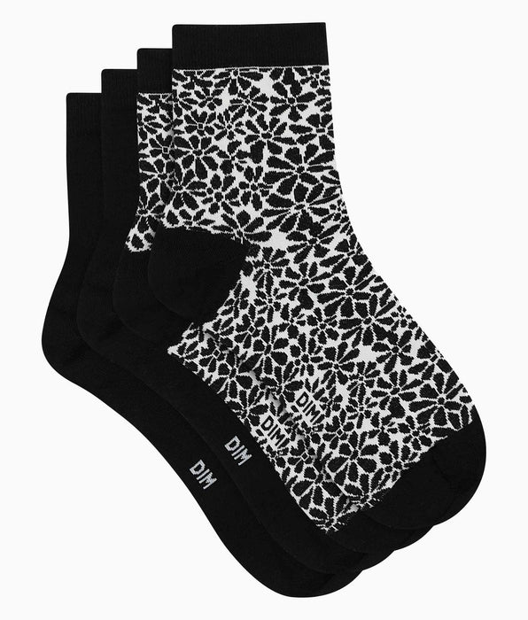 DIM Pack de 2 pares de calcetines de algodón bio con estampado floral negro Dim Good