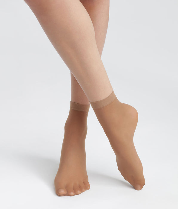 DIM Pack de 2 pares de calcetines bajos semiopacos de hilo reciclado color Canela Dim Good