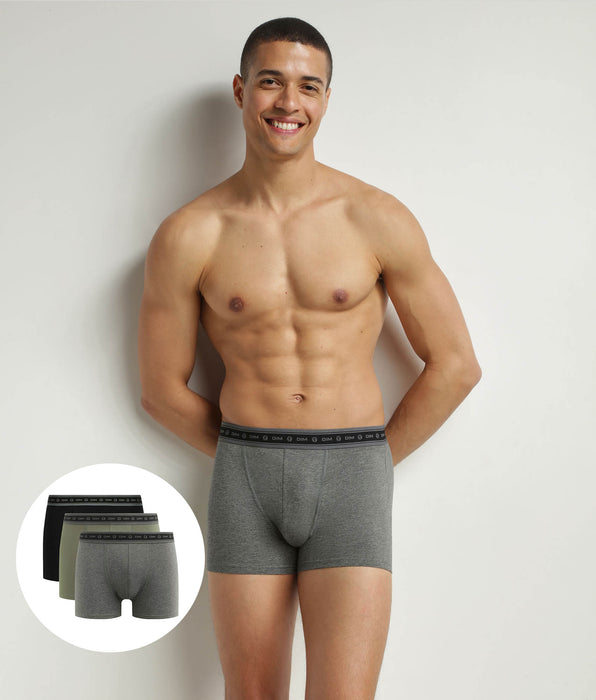 DIM Lote de 3 bóxers de hombre de algodón orgánico certificado Verde, Antracita y Negro Dim Good