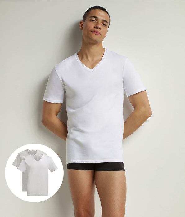 DIM Pack de 2 camisetas de hombre de manga corta de algodón orgánico Blanco y Gris Dim Good