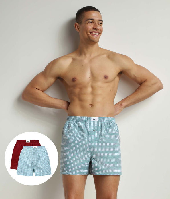 DIM Pack de 2 calzoncillos de hombre de algodón orgánico estampado Menta y Rojo Dim Good