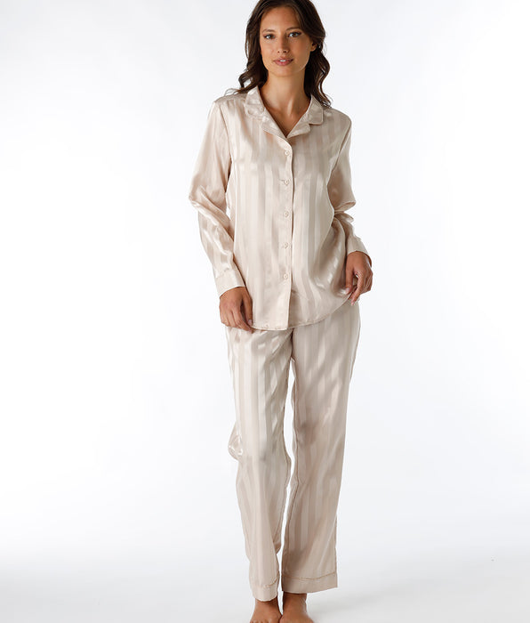 DIM Pijama largo abierto de satén almendra para mujer