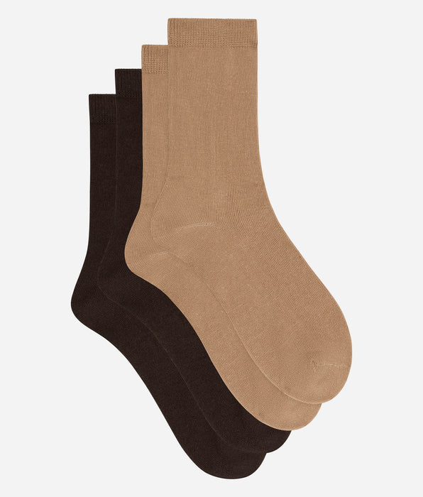 DIM Lote de 2 calcetines de mujer de algodón chocolate y topo Thermo
