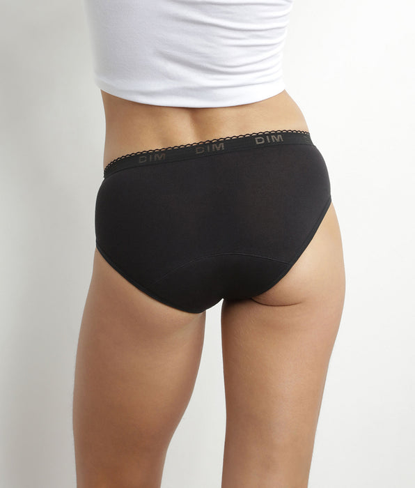 DIM Pantalones menstruales lavables de algodón orgánico Negro Flujo muy abundante Dim Protect