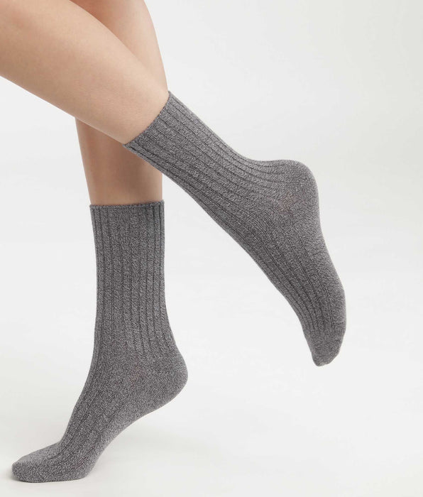 DIM Calcetines de mujer de canalé gris jaspeado Dim Bambú
