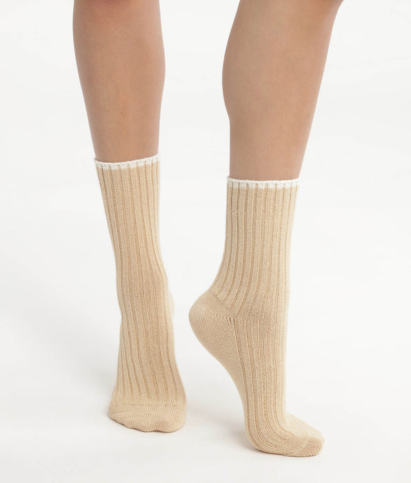 DIM Calcetines de mujer de punto liso de canalé beis Dim Bambú