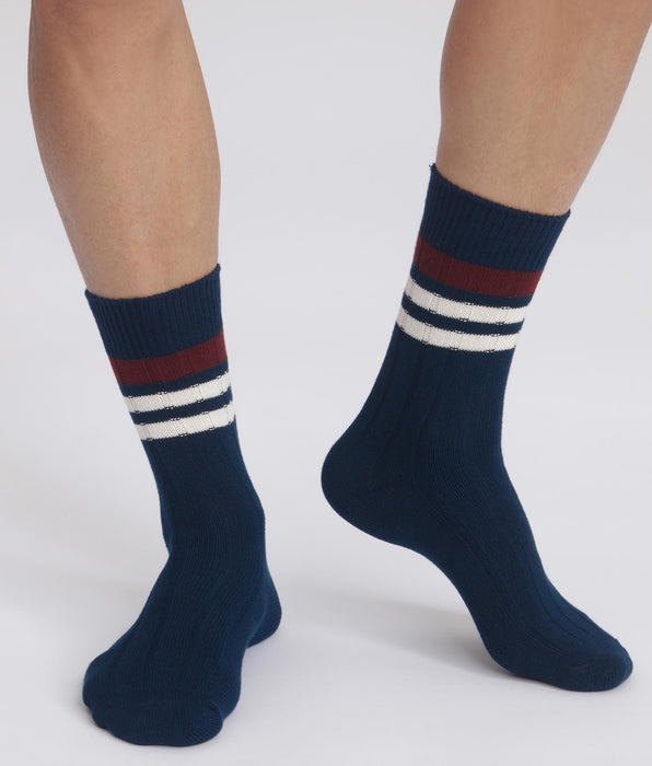 DIM Calcetines de hombre de punto canalé a rayas azul marino Dim Bambú