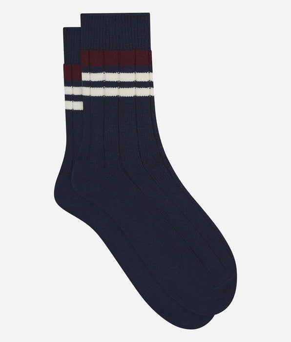 DIM Calcetines de hombre de punto canalé a rayas azul marino Dim Bambú