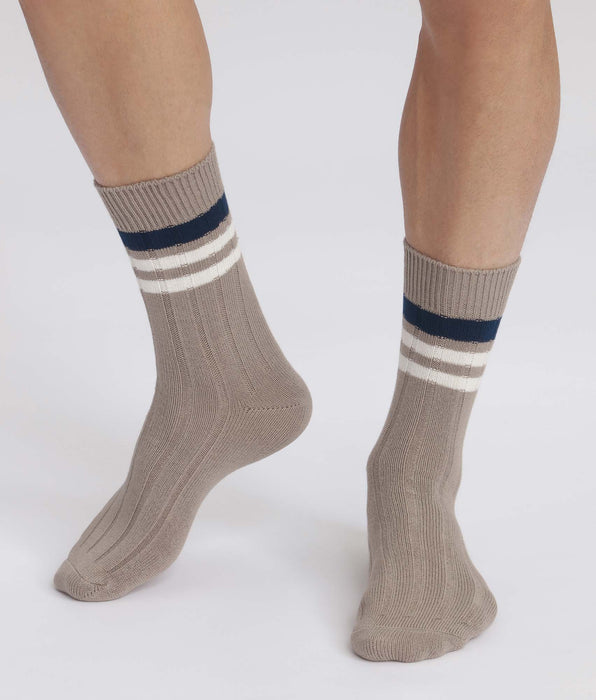 DIM Calcetines de hombre de punto canalé a rayas gris Dim Bambú