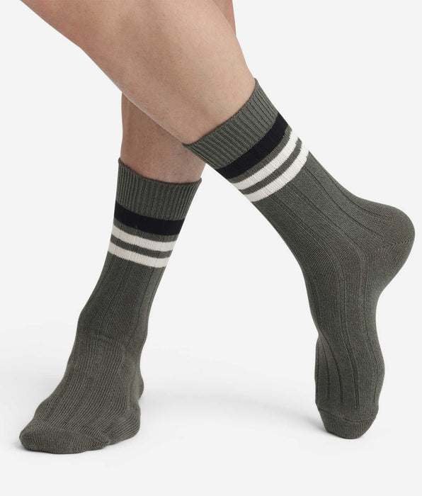 DIM Calcetines de bambú a rayas oliva para hombre