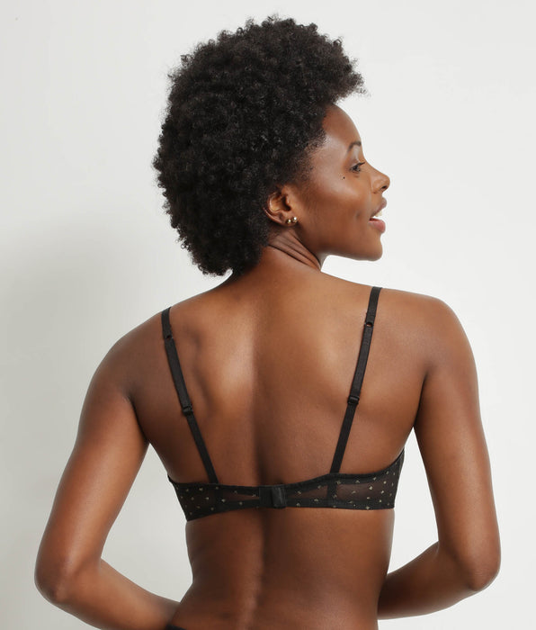 DIM Bralette de tul transparente negro con estampado de lunares Shiny Mesh de Dim