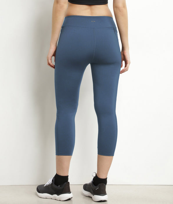 DIM Leggings deportivos cortos de microfibra para mujer Azul Jean Dim Move