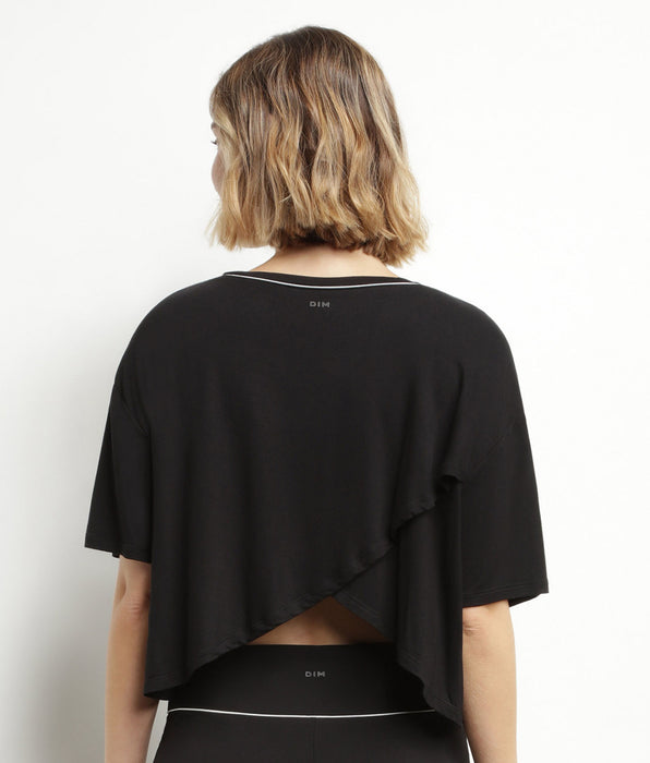 DIM Camiseta deportiva de mujer en viscosa negra con espalda abierta Dim Move