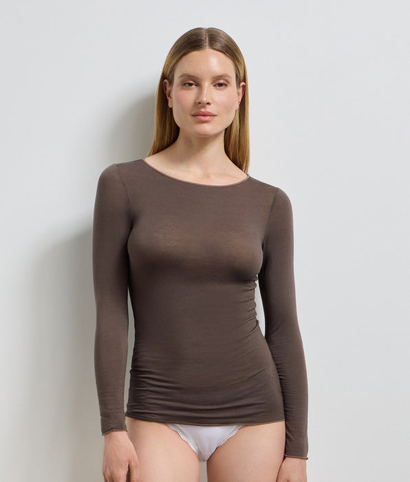DIM Camiseta de cuello redondo chocolate profundo Thermal Light