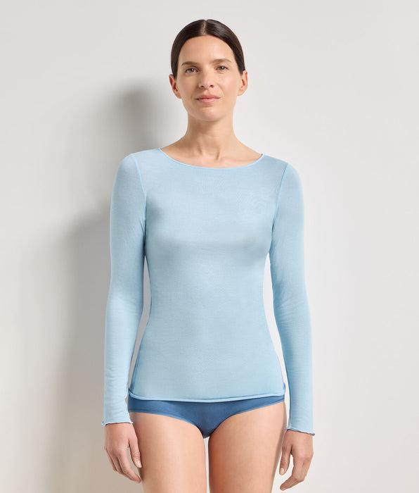 DIM Camiseta de cuello redondo azul satén Thermal Light