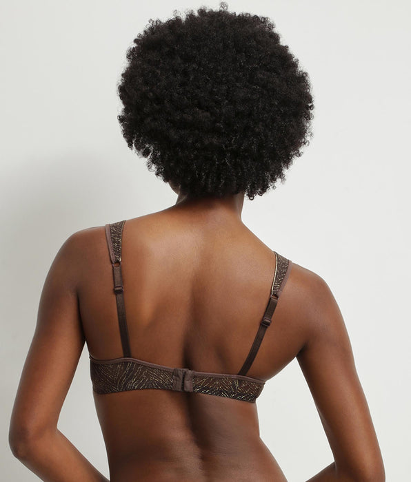 DIM Sujetador triangular halter de tul marrón con rayas doradas Dim Generous