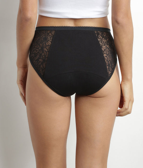 DIM Culotte menstrual de algodón orgánico y encaje Negro Flujo abundante Dim Protect